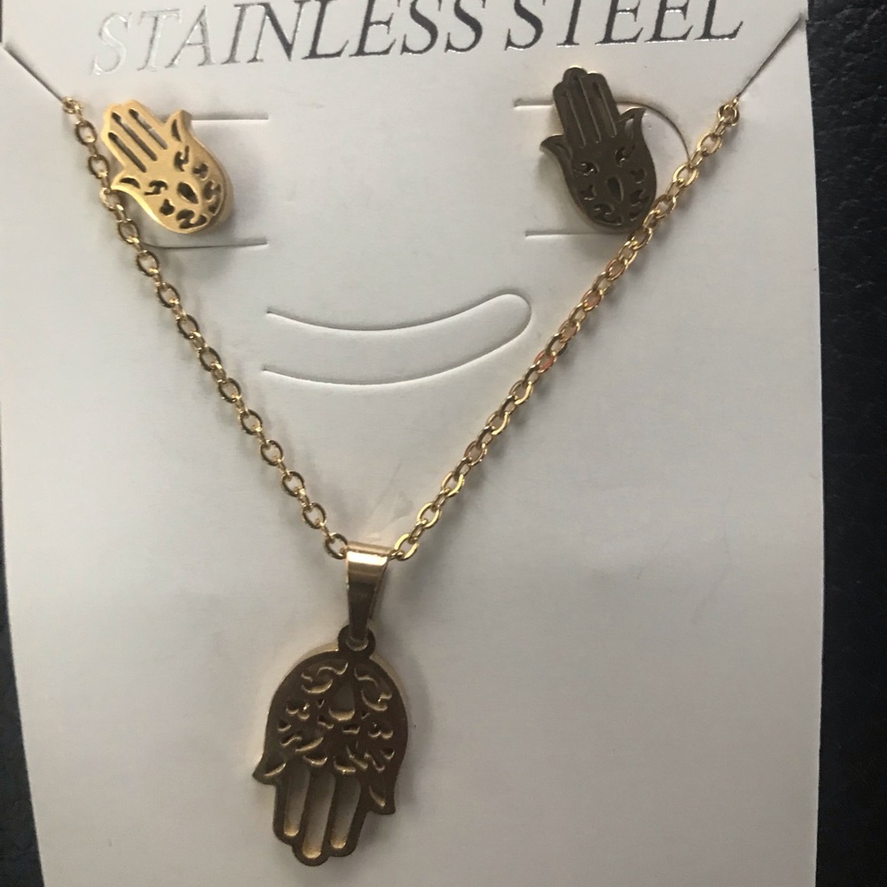 Fatima Hand Necklace and earrings Set